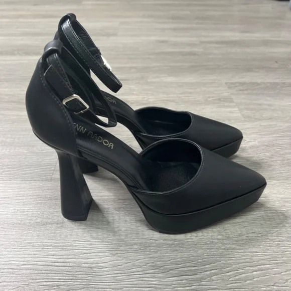 Jenn Ardor Pointed Toe Platform Block High Heels with Ankle Strap, Black - 6.5 - Picture 6 of 13
